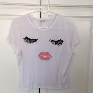 White eyelash & Lips Crop top